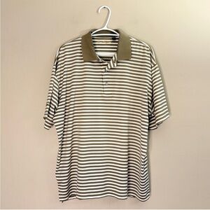 Ben Hogan Brown & White Striped 100% Cotton Golf Polo Shirt – Size Medium GUC